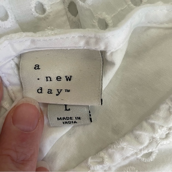 a new day puff sleeve eyelet blouse top shirt size large 100% cotton NWOT boho - Picture 10 of 14